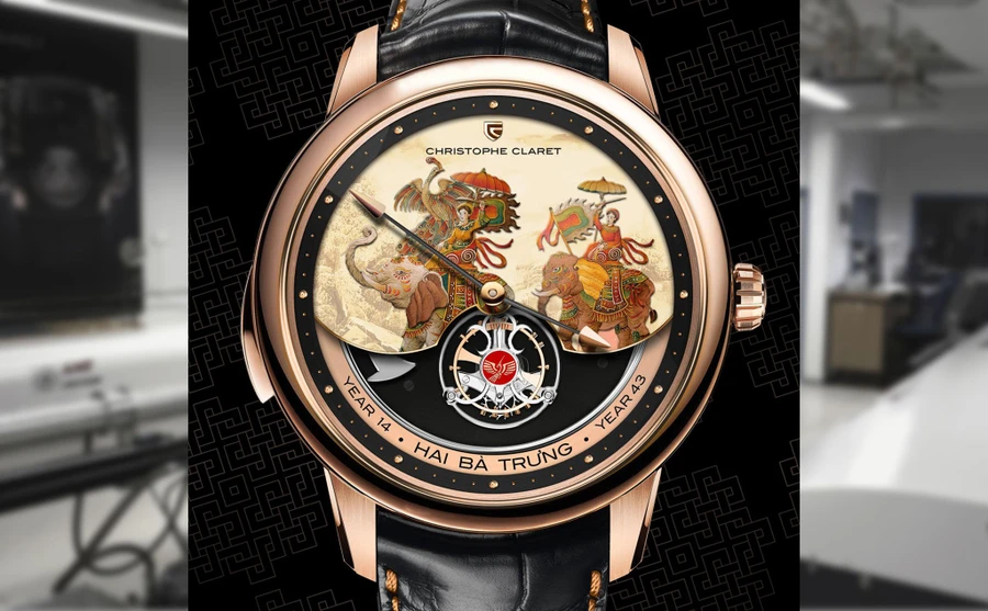 Hình ảnh Hai Bà Trưng và chim khổng tước trên đồng hồ Christophe Claret.