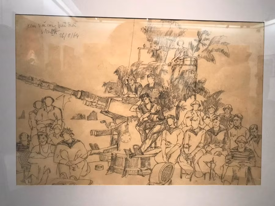 Xem văn công biểu diễn - ký họa của Văn Đa.