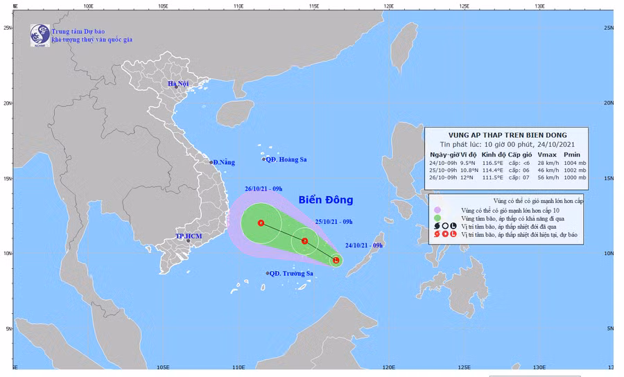 Tin về vùng áp thấp trên Biển Đông. Ảnh: KTTV.