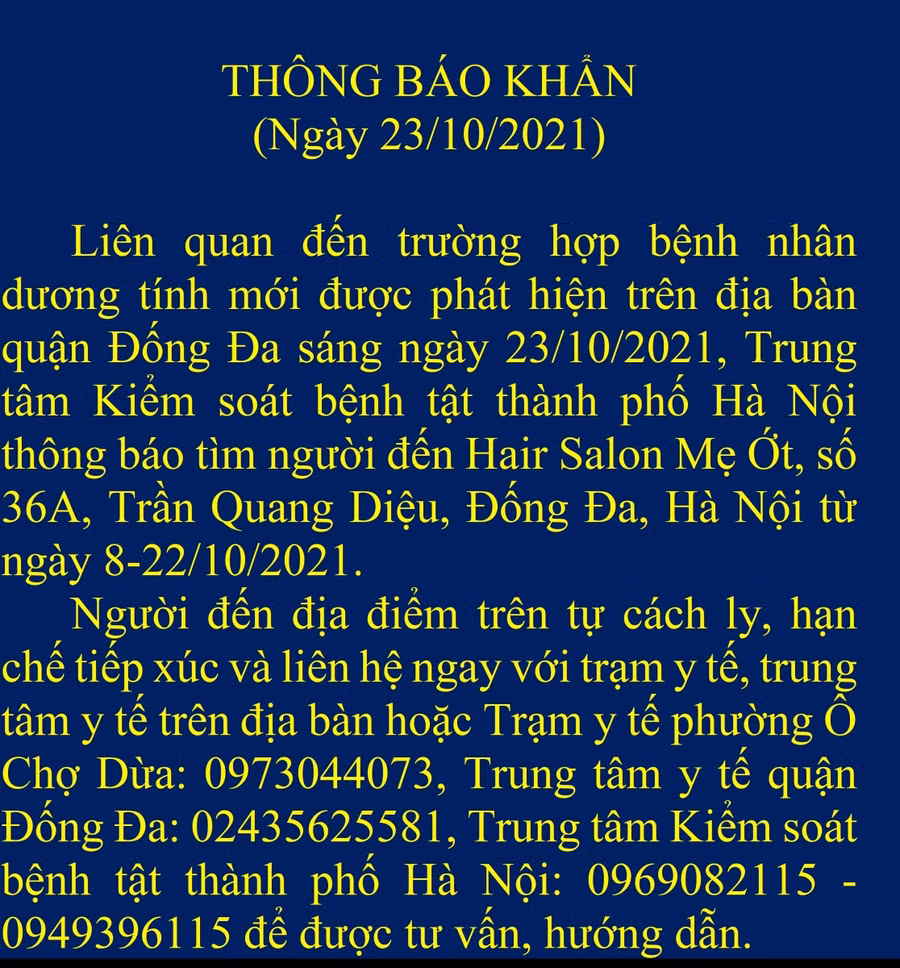 Hà Nội khẩn tìm người đến "Hair Salon Mẹ Ớt" ở đường Trần Quang Diệu ảnh 1