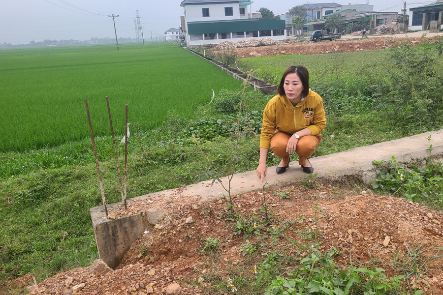 Lô đất trong Giấy CNQSDĐ của chồng bà Trần Thị Huyền đã bị người khác xây dựng lấn lên. Ảnh: T.H