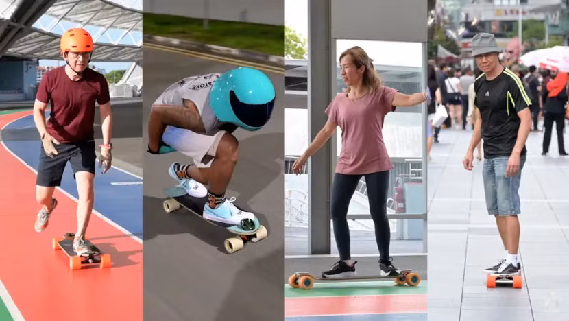 Những người trung niên mê trượt ván ở Singapore. Ảnh: CNA