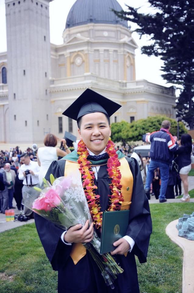 Nghiêm Nhật Anh tốt nghiệp trường ĐH University of San Fancisco (Mỹ) với tấm bằng xuất sắc ngành Mareting.