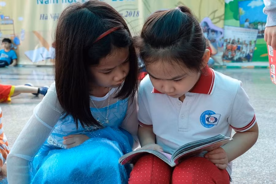 Các em học sinh tại Ngày hội Văn hóa đọc