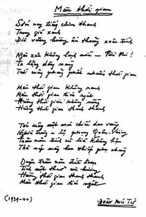 Bút tích “Màu thời gian” của Đoàn Phú Tứ. Bút tích “Màu thời gian” của Đoàn Phú Tứ.