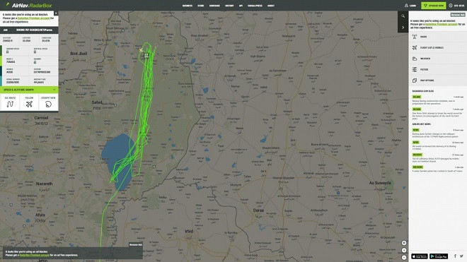 Sự di chuyển của máy bay trinh sát Israel được ghi nhận trên hệ thống radar.