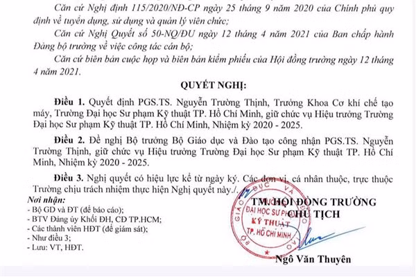 Nội dung nghị quyết mới ban hành của Hội đồng trường HCMUTE.