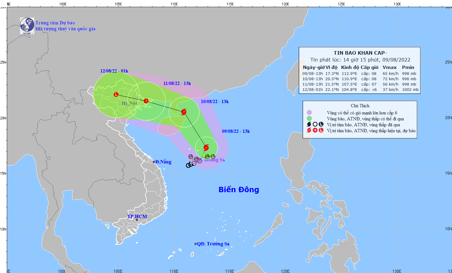 Dự báo vị trí và đường đi của bão. Ảnh: nchmf.gov.vn