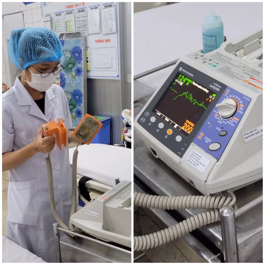BS khoa Cấp cứu BVBNĐ sốc điện đồng bộ lần 2 cho bệnh nhân P.T.D.M. ẢNh: BV.