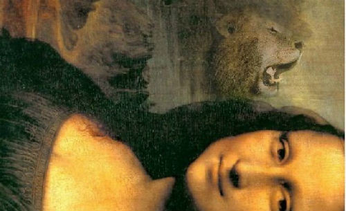 Những kiệt tác hội họa làm đau đầu hậu thế của Leonardo da Vinci ảnh 9 Hình ảnh đầu sư tử phía sau Mona Lisa
