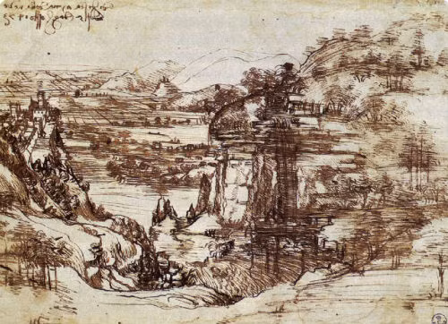  Thung lũng Arno (1473) ở vùng Uffizi là một trong những bức họa sớm nhất của Da Vinci 