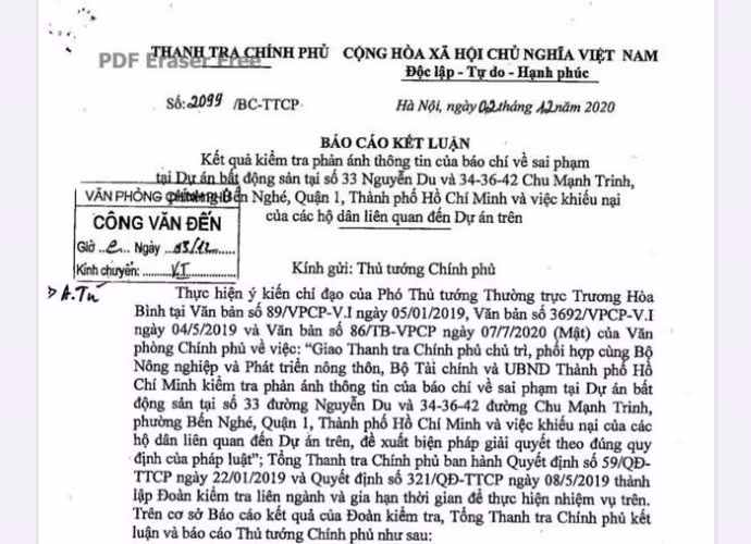 Kết luận của Thanh tra Chính phủ tại Vinafood 2 gửi Thủ tướng.