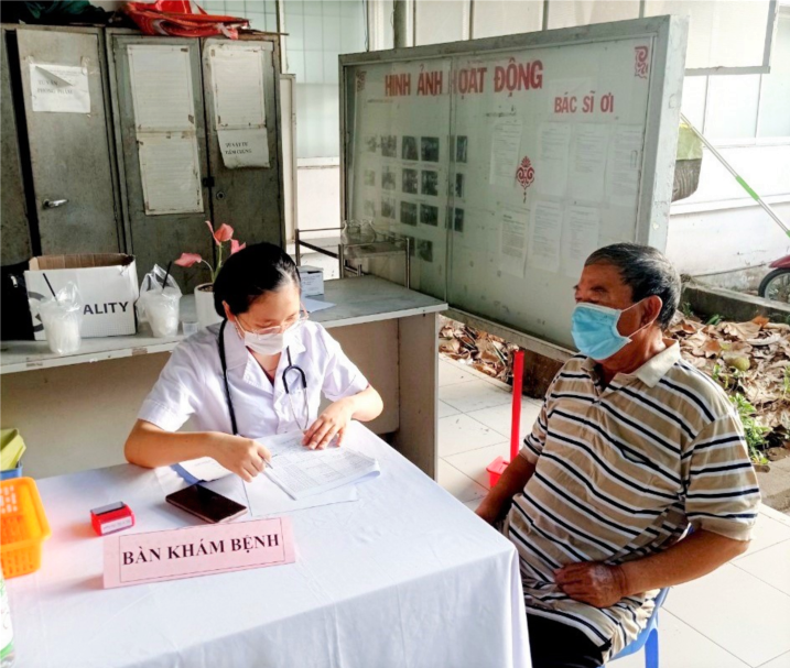 Bác sĩ tham gia thực hành tại Trạm y tế Phú Xuân (huyện Nhà Bè, TPHCM) khám và tư vấn bệnh cho người dân. Nguồn: SYT Bác sĩ tham gia thực hành tại Trạm y tế Phú Xuân (huyện Nhà Bè, TPHCM) khám và tư vấn bệnh cho người dân. Nguồn: SYT