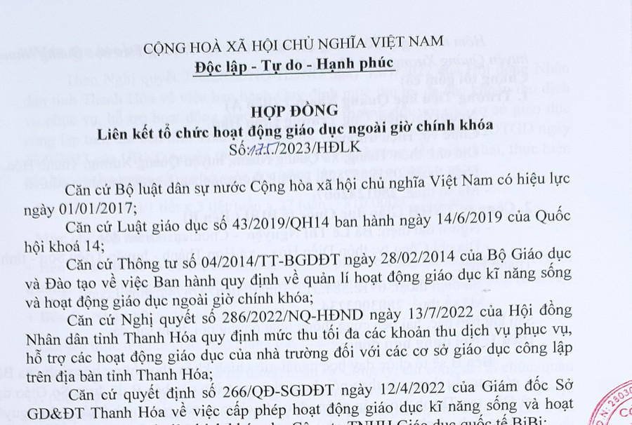 Hợp đồng giữa Trường Tiểu học Quảng Nham 1 và Công ty BIBI. Hợp đồng giữa Trường Tiểu học Quảng Nham 1 và Công ty BIBI.