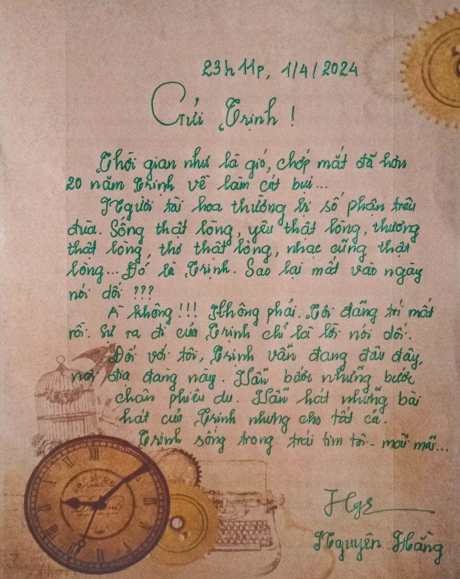 Những dòng thư gửi nhạc sĩ Trịnh Công Sơn. Ảnh: Hằng Nguyễn