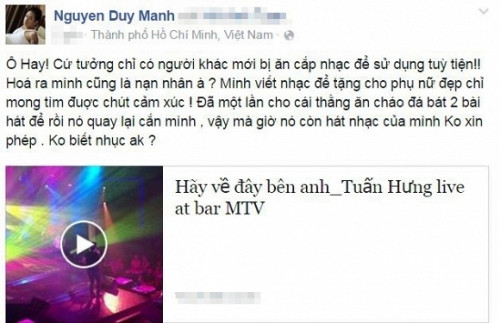 ‘Nhắc khéo’ Thu Phương ‘xài chùa’ bản hit, Tuấn Hưng bị Duy Mạnh tố ‘ăn cháo đá bát’ - Ảnh 1 ‘Nhắc khéo’ Thu Phương ‘xài chùa’ bản hit, Tuấn Hưng bị Duy Mạnh tố ‘ăn cháo đá bát’ - Ảnh 1