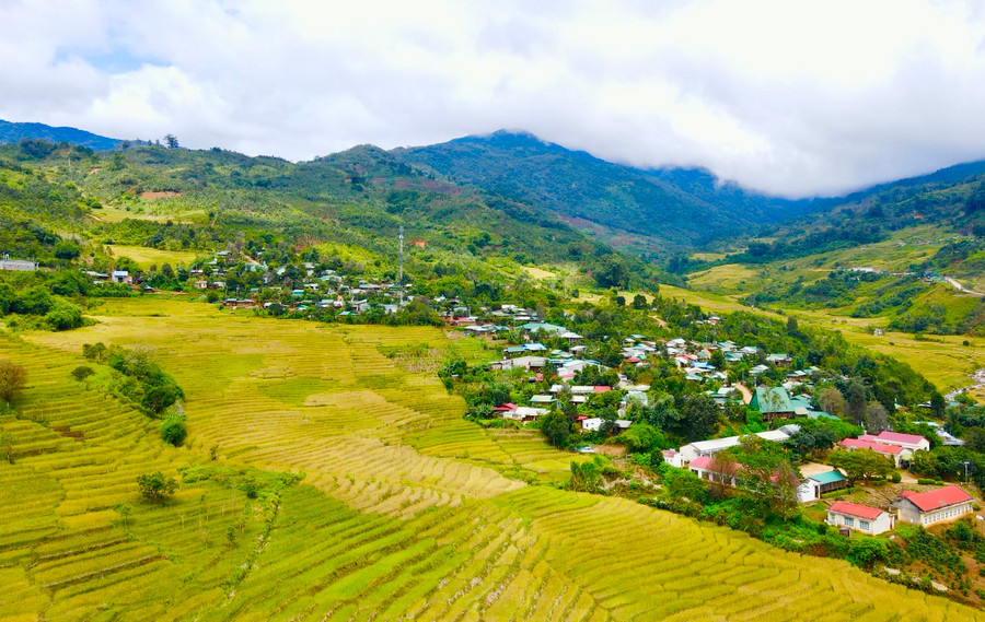 Ngôi làng của người Xơ Đăng nằm bên cạnh cánh đồng bậc thang thơ mộng. Ngôi làng của người Xơ Đăng nằm bên cạnh cánh đồng bậc thang thơ mộng.