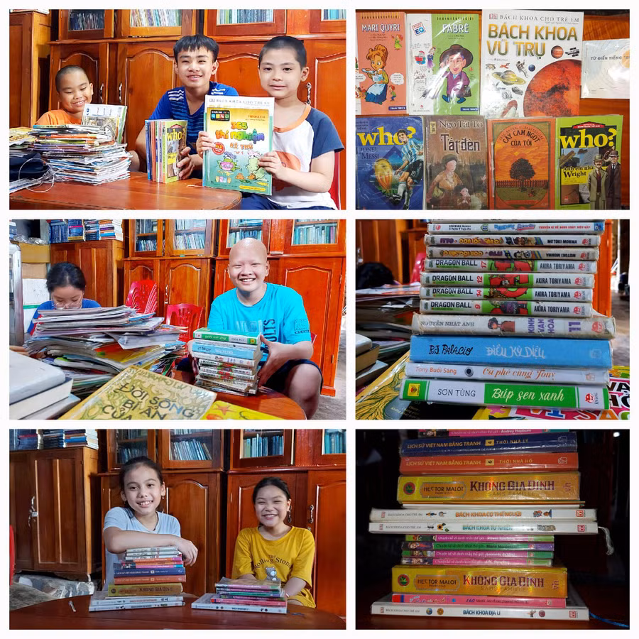Các bạn nhỏ đến đọc và mượn sách tại thư viện miễn phí Thúy Nga. Ảnh: NVCC