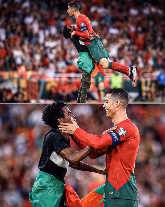Cổ động viên làm điều đặc biệt với Ronaldo và được thủ quân Bồ Đào Nha đáp lại.
