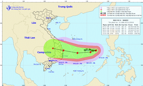Đường đi và vị trí bão Nakri