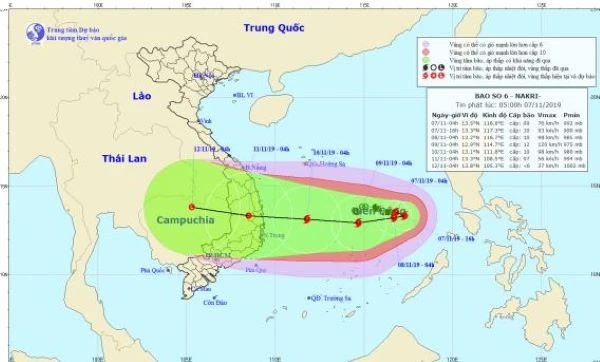 Dự kiến đường đi của bão Nakri