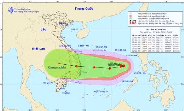 Dự kiến đường đi của bão Nakri