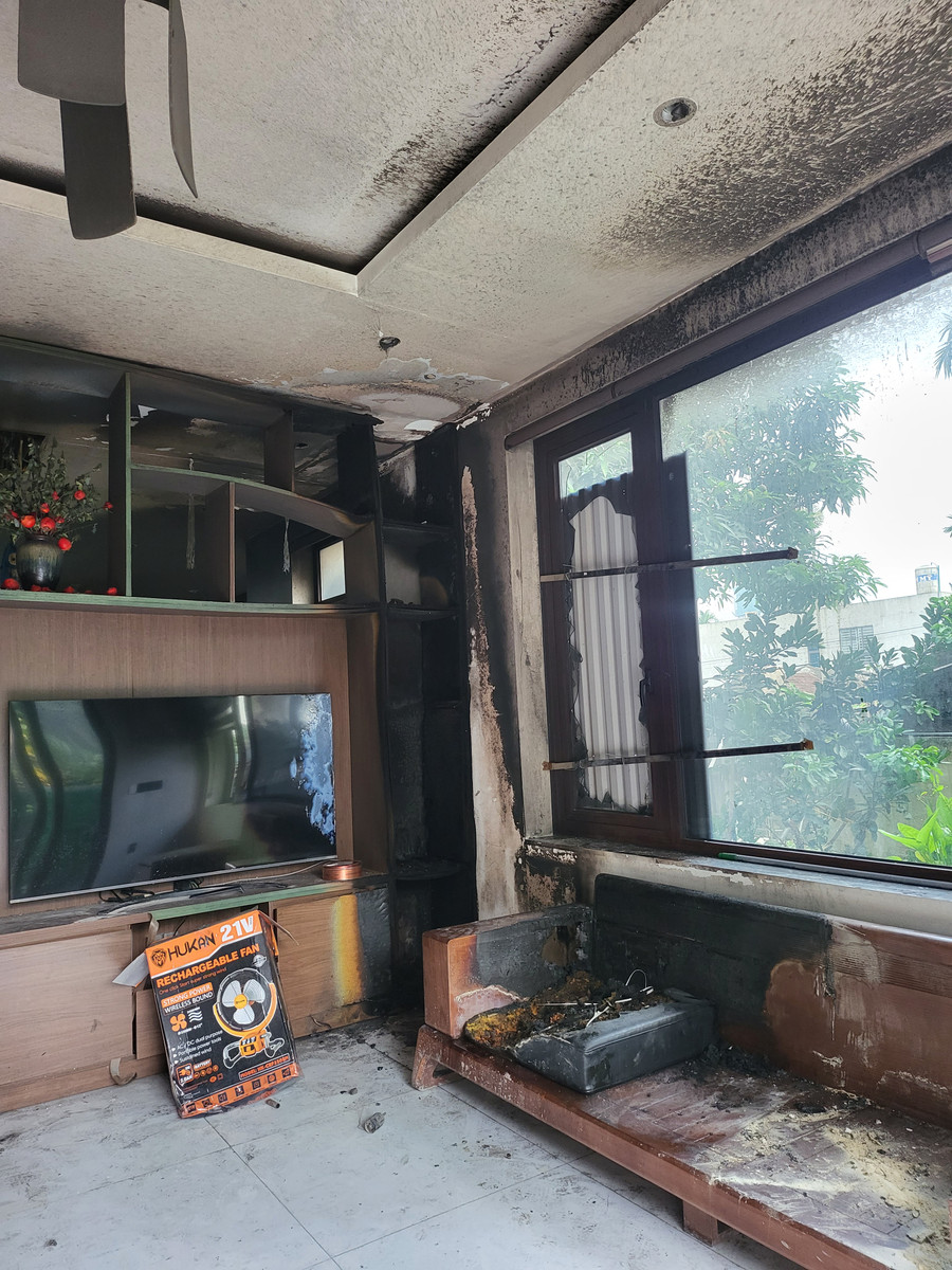 Gia đình ông H. tại TP Thái Nguyên thiệt hại nặng sau vụ cháy.