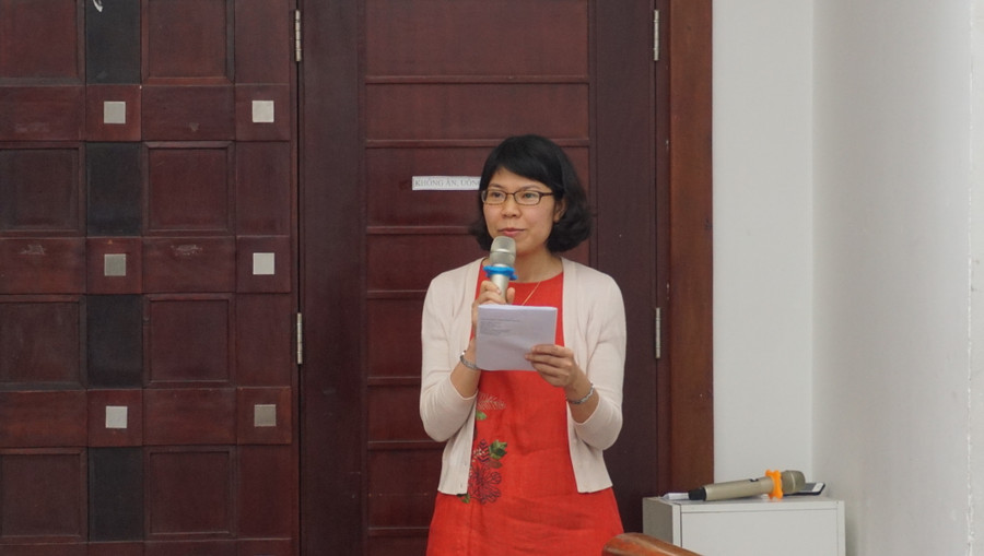 Bà Vũ Thị Quỳnh Liên phát biểu tại khai mạc triển lãm