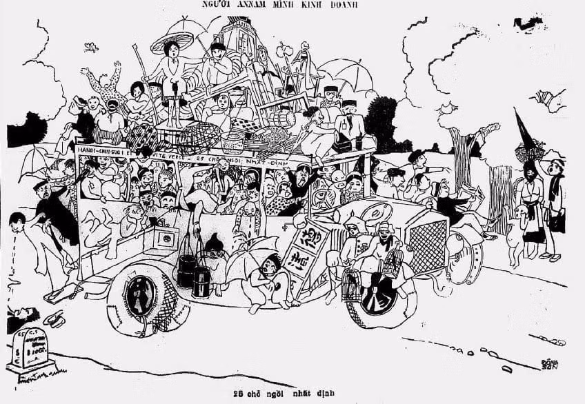 Tranh biếm họa 'Người A Nam mình kinh doanh' in trên báo Phong Hóa.