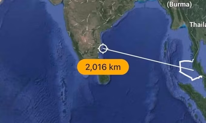 Hoang Hung định vượt hành trình dài 2.016 km đến Ấn Độ. Ảnh đồ họa Hải quân Thái Lan.