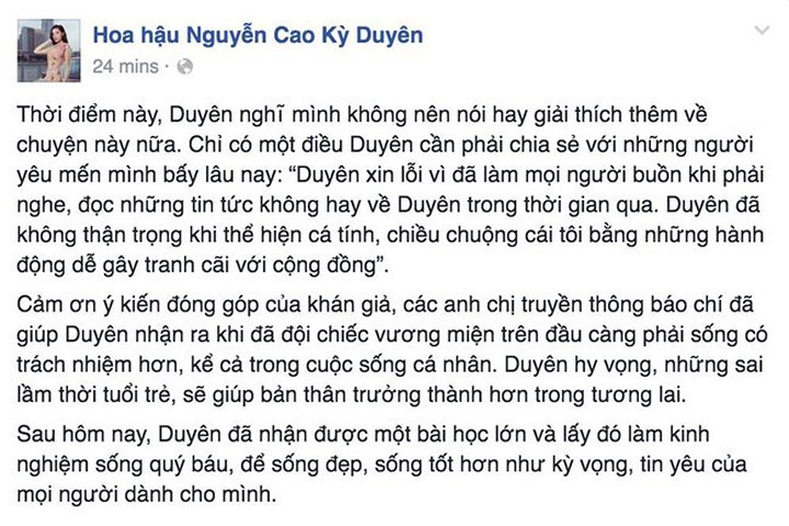 HH Kỳ Duyên công khai xin lỗi vì hút thuốc nơi công cộng