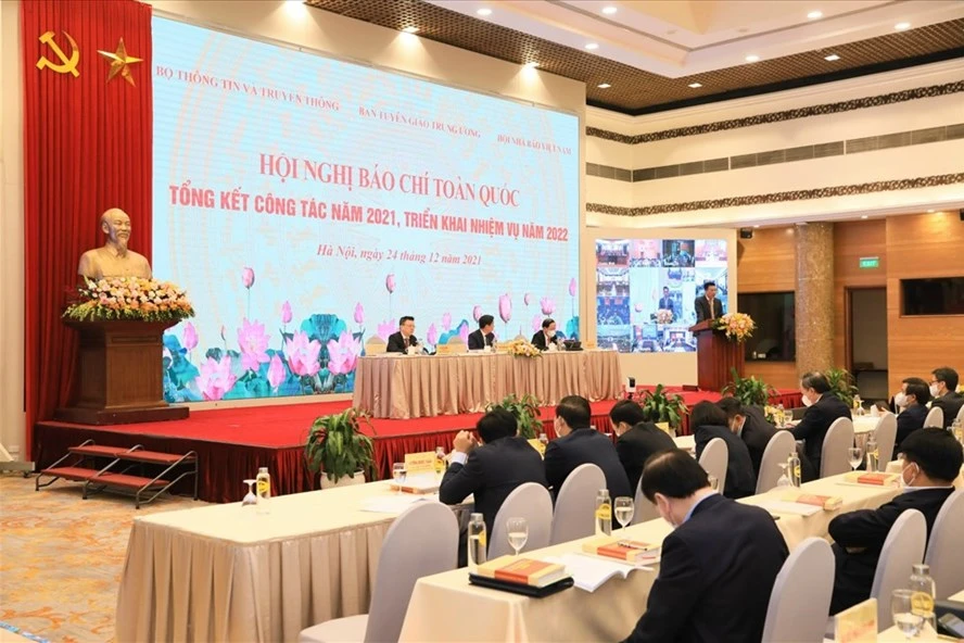 Hội nghị Báo chí toàn quốc tổng kết công tác năm 2021, triển khai nhiệm vụ năm 2022. Ảnh: Hải Nguyễn.