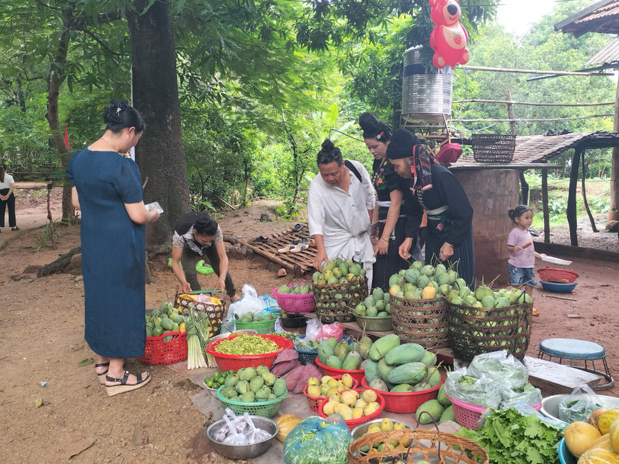 Du khách đến tham dự ngày hội xoài tham quan, mua xoài tại các quầy bày bán nông sản.