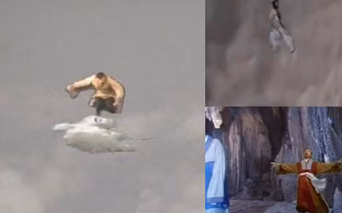 Cảnh Tôn Ngộ Không cưỡi cân đẩu vân, Bạch Cốt Tinh vút bay khi hiện nguyên hình... đều phải sử dụng giấy mô phỏng người.