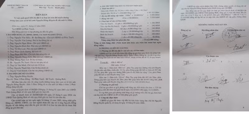 Biên bản thỏa thuận giữa UBND xã Phúc Trạch với hộ gia đình ông Nguyễn Đồng Huyên.