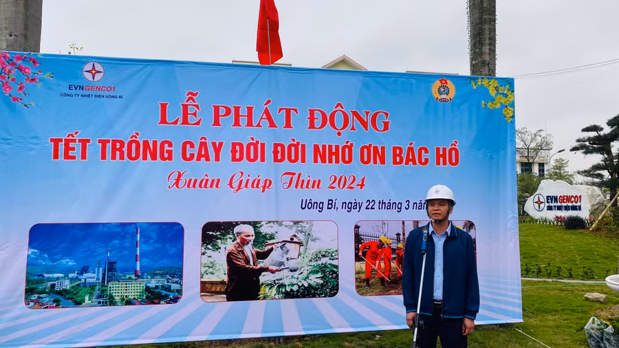 Ông Đỗ Trung Kiên, Giám đốc Công ty Nhiệt điện Uông Bí phát biểu tại Lễ phát động trồng cây.