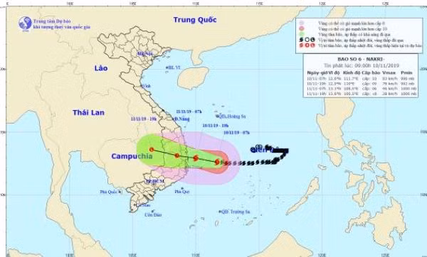 Dự kiến đường đi bão số 6