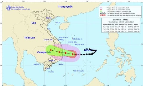 Dự kiến đường đi bão số 6