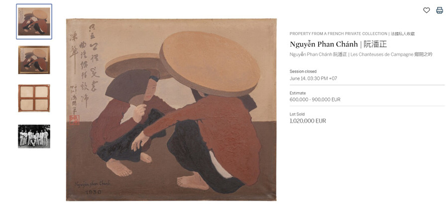 Tác phẩm &apos;Người hát dân ca&apos; của danh họa Nguyễn Phan Chánh vừa được gõ búa với mức giá 1,02 triệu EUR (hơn 27 tỷ đồng).