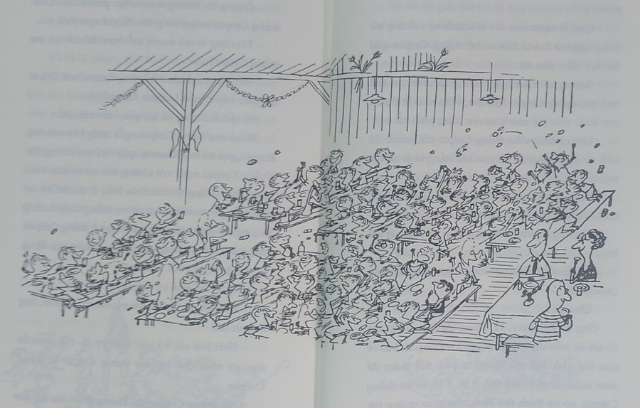 Bức tranh minh họa hài hước trong cuốn sách 'Những kỳ nghỉ của nhóc Nicolas'. Ảnh: Tấn Quyết Bức tranh minh họa hài hước trong cuốn sách 'Những kỳ nghỉ của nhóc Nicolas'. Ảnh: Tấn Quyết