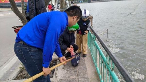 Đoàn thanh niên giúp dân thả cá ngày 23 Tết Đoàn thanh niên giúp dân thả cá ngày 23 Tết