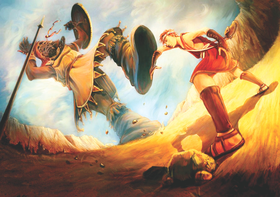 Dũng sỹ David đánh bại người khổng lồ Goliath. Dũng sỹ David đánh bại người khổng lồ Goliath.