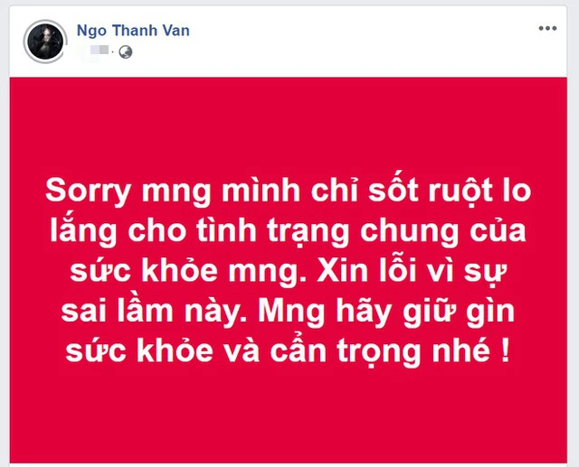 Ngô Thanh Vân lên tiếng sau khi đăng tải tin sai lệch về virus corona