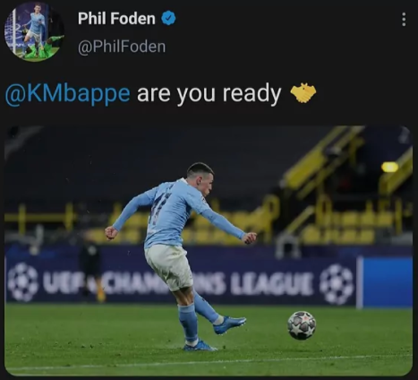 Foden buông lời "khiêu chiến" Mbappe trên mạng xã hội.