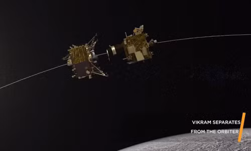 Trạm đổ bộ Vikram tách khỏi tàu vũ trụ Chandrayaan-2 hôm 2/9. Ảnh:Space.