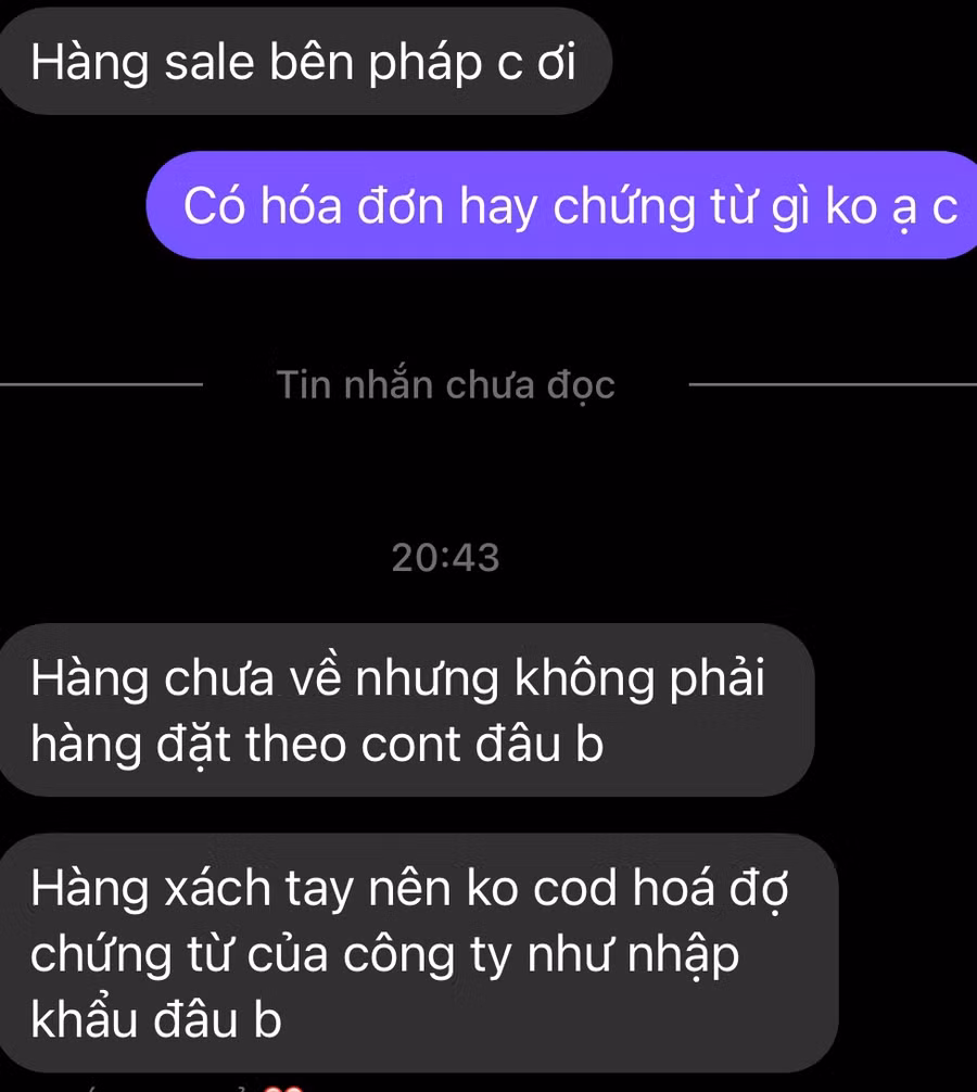 Một người bán trả lời khi được hỏi về nguồn gốc và giấy tờ của kit test nhanh.