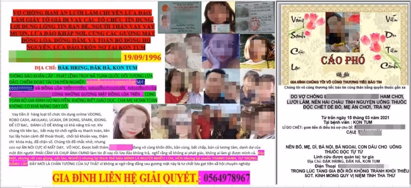 Các đối tượng ghép ảnh lăng mạ gia đình, người thân chị T. trên mạng xã hội.