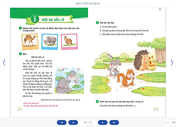 Giao diện của một bài học của SGK điện tử