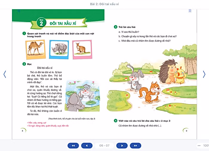 Giao diện của một bài học của SGK điện tử
