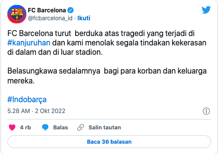 Barca chia buồn vụ giẫm đạp trên SVĐ Indonesia, giải Liga 1 hoãn vô thời hạn 